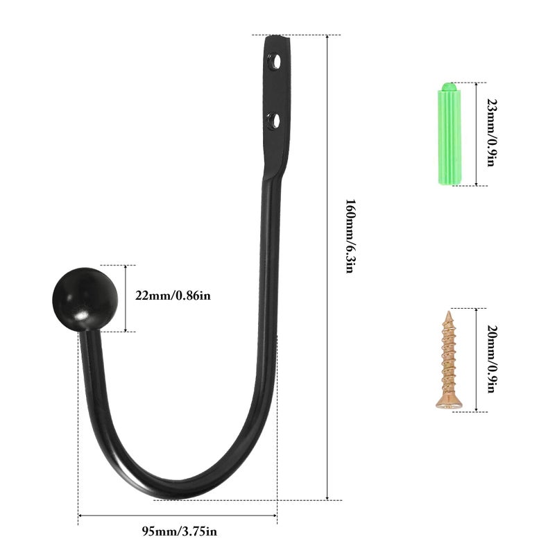 HEMOUR Curtain Holdback, 4 Pcs Wall Mounted Drapery Tiebacks with Screws, Heavy Duty Metal Decorative Window Drapery Holder Curtain Hook, Black - Image 3